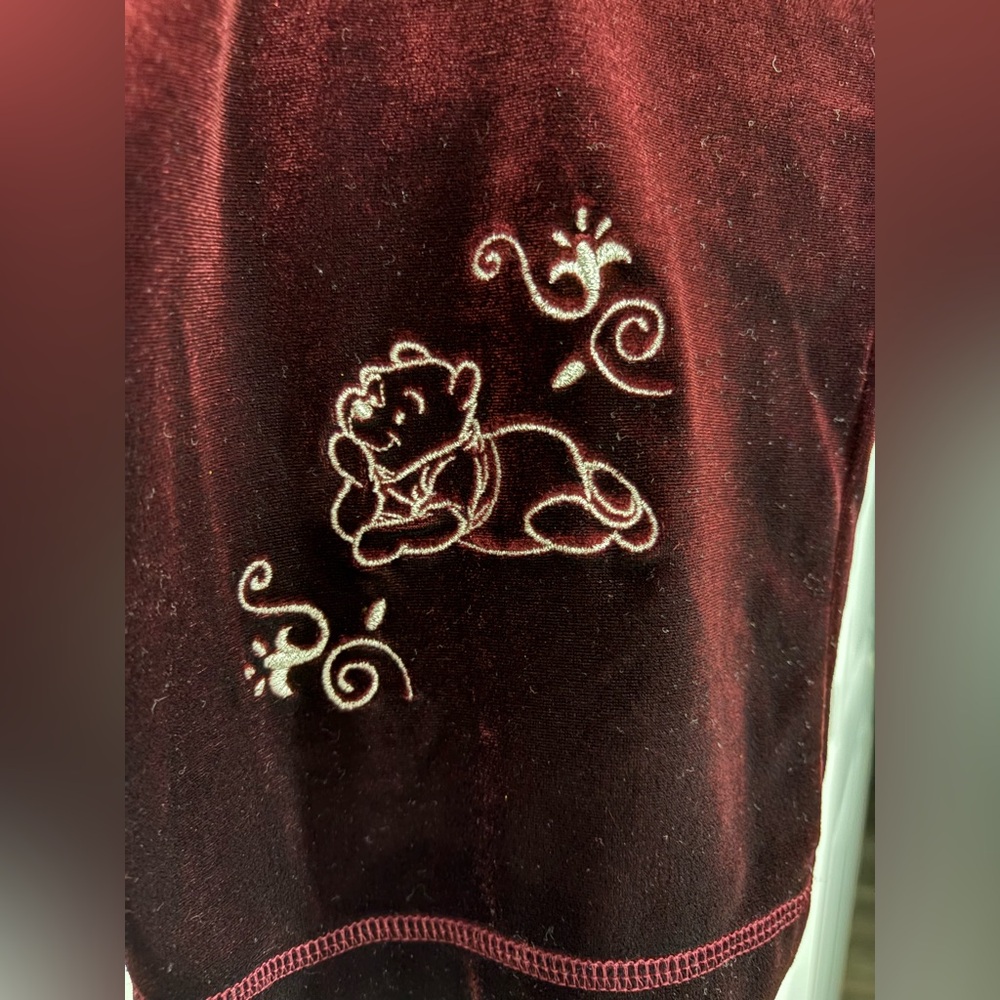 Vintage Disney Winnie the Pooh Burgundy Velour Lounge Set L Oversized 90s Rare - Picture 8 of 13